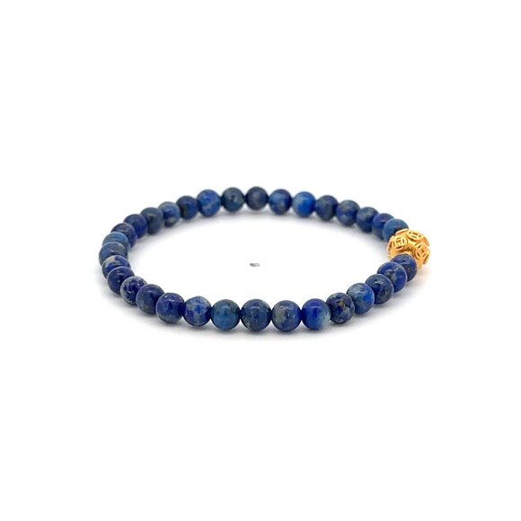 18K Gold Money Coin Ball Lucky Charm Bracelet Mini Gemstone Natural Lapis Lazuli - Picture 4 of 7